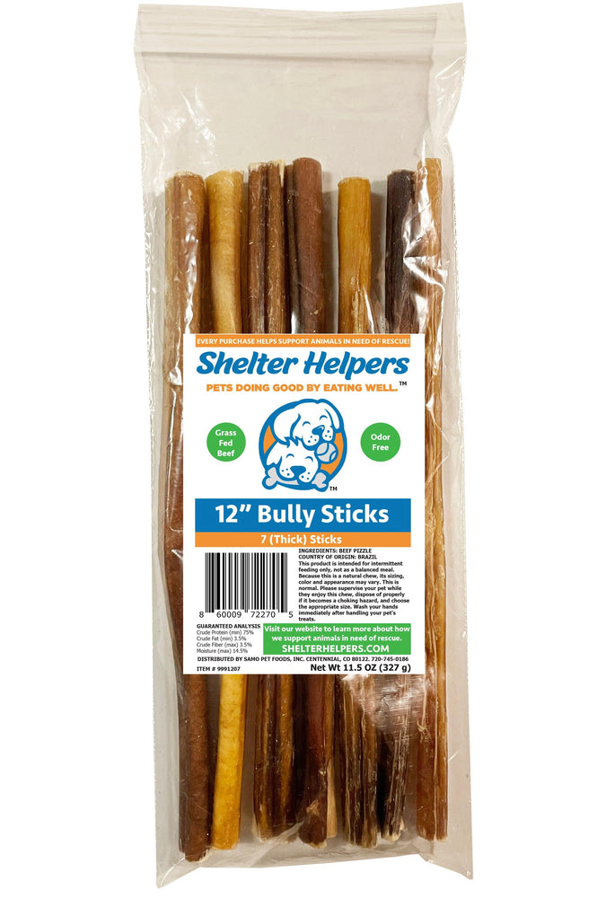 Thick 12 Inch Bully Sticks - 7 COUNT (Subscribe and Save!) - Shelter Helpers