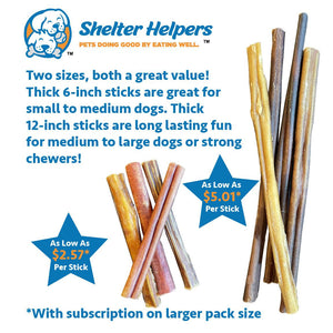Thick 6 Inch Bully Sticks - 14 STICKS - Shelter Helpers
